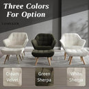 White Sherpa Accent Chair with Ottoman ，Modern Reading Chair with Ottoman Set, Comfy Fuzzy Armchair Living Room Chair Lounge Chair with Wood Legs for Small Spaces Bedroom Apartment by CozyNest Decor