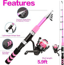 Collapsible Telescopic Fishing Rod and Reel Combo Push Button Small Fishing Pole Kit Beginner Youth Boys Fishing Starter Set Tackle by TinyTreasures Baby Boutique