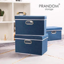 PRANDOM Foldable Storage Bin with Lid [5-Pack] Linen Fabric Decorative Storage Box Organizer Container Basket Cube with Handles Divider for Closet Office Living Room Royal Blue(14.9x9.8x9.8) by CozyNest Decor
