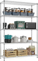 MZG 1750 lbs 5 Tier Storage Rack Metal Wire Shelving Unit, Storage Standing Household Shelf Organizer for Kitchen Pantry Closet Garage Basement Utility Room, Chrome 15.8" D x 45.3" W x 70.4" H by CozyNest Decor