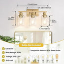 3 Light Bathroom Light Fixtures, Brass Vanity Lights for Bathroom with Clear Glass Shades, Modern Bathroom Wall Sconces for Mirror Living Room Cabinet by CozyNest Decor