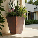 Worth Garden 14" Dia x 18" H Large Metal Floor Planter Set of 2, Matte Bronze Retro Finish Tall Square Tapered Steel Plant Pots, Decor Flower Pot Indoor & Outdoor, Drainage Hole by CozyNest Decor
