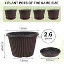 Large-Planter-Indoor-Outdoor Plant Pots, 12 inch 4 Pack Plastic Flower Pots with Saucer And Drainage Holes, Modern Garden Planters For Planting Medium Large Plants， Decorative Resin Garden Pots by CozyNest Decor