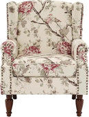 UIXE High Back Accent Chair, Wingback Upholstered Armchair in Fabric for Living Room, Retro Arm Chairs Nailhead Trim Single Sofa Bedroom Reading Seat with Solid Wood Legs - Beige Floral by CozyNest Decor