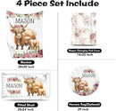 Custom Nursery Crib Bedding Set: Personalized Name 4 Piece Flower Highland Cow Design Baby Crib Sets for Baby Girls - Toddler Double Layer Blanket Set, Comfortable Crib Bed Sheets for Baby Toddlers by TinyTreasures Baby Boutique