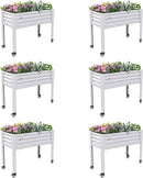A ANLEOLIFE 6-Set Galvanized Raised Garden Bed with Legs,48x24x35in Large Elevated Planter Box on Wheels with Drainage Holes for Backyard, Balcony, Patio, 600lb Capacity, Antique White by GreenHaven Gardens