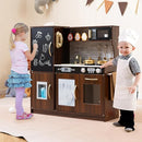 HONEY JOY Kids Kitchen Playset, Wooden Little Chef Pretend Toy Kitchen Set w/Chalkboard, Telephone, Utensils, Oven, Microwave, Sink, Storage, Play Kitchen for Toddlers Boys Girls, Espresso by TinyTreasures Baby Boutique