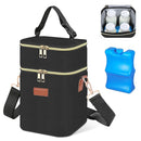 PIIOSER Baby Bottle Tote Bag with Ice Pack, Fits 4 Baby Bottles Up to 9 Ounce, Small Insulated Breastmilk Cooler Travel Bag with Shoulder Strap for Nursing & Working Mom Daycare (Black-S) by TinyTreasures Baby Boutique