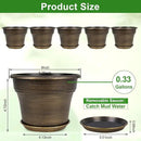 Plant Planters Pots Set of 6 Pack 6 Inch, Plastic Flower Pot for Indoor Plants with Drainage Holes & Trays, Resin Decorative Container Sets with Saucer for House Outdoor Garden Planters Dark Gold by GreenHaven Gardens