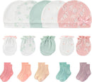 Newborn Baby Boy Girl Caps Mittens Socks Set Cotton Baby Essentials Accessories (Hats+Gloves+Socks) by TinyTreasures Baby Boutique