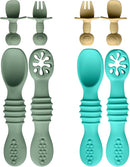 8pc Silicone Baby Spoons & Forks Set – Self Feeding Baby Utensils 6-12 Months – BPA Free, Dishwasher Safe – Toddler Cutlery (Turquoise/Pickle & Green/Yellow) by TinyTreasures Baby Boutique