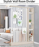 Wall Room Divider, Storage Cabinet Storage Display with Shelves, Modern Freestanding Wood Room Divider Screen, Wall Privacy Screens for Home Decorative (Beige+White,55" L x 9.5" W x 79.5" H) by CozyNest Decor