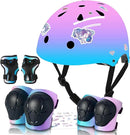 Adjustable Kids Bike Helmet with Knee & Elbow Pads Set, Color Gradient Design for Boys and Girls Aged 3-14+, for Skateboarding, Scooter, Roller & Inline Skating, Longboard by TinyTreasures Baby Boutique