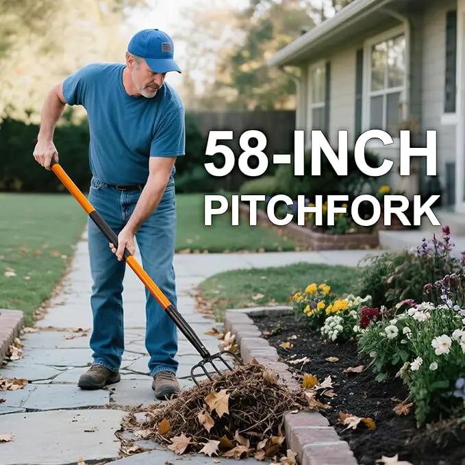 5 Tine Pitchfork for Gardening, Heavy Duty Pitchfork with Fiberglass Handle, Garden Fork for Mulching, 58 Inches, photo 4 of 7