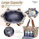 Diaper Bag Tote, Large Baby Diaper Bags for Travel, Hospital Bag for Labor Delivery with Pacifier Case, Changing Pad, Shoulder Strap, Leopard Print by TinyTreasures Baby Boutique