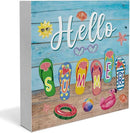 Summer Decor Hello Summer Decorations Flip Flop Wooden Sign Rustic Home Decor 5 x 5 Inches by CozyNest Decor
