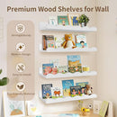 Nursery Book Shelves, 4 Pack White Floating Shelves for Wall, Wood Scalloped Shelves for Storage Books, Wall Book Shelf for Kids Rooms, Bedroom, Toddler Room, Baby Room, Nursery Decor by TinyTreasures Baby Boutique