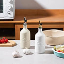 Sweejar 16 Oz Ceramic Olive Oil Dispenser Bottle, Oil Dispenser for Kitchen with Gravity Spout, Relief Opaque Oil Container for Evoo, Avocado Oil, Vinegar, Soy Sauce, 1 Pack(Beige, Silver Spout) by CozyNest Decor