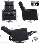 Swivel Rocker Recliner Chair, Upholstered Fabric Nursery Rocking Glider Chair with Adjustable Backrest and Footrest, Lay Flat Recliner Single Lazy Sofa for Living Room, Black by TinyTreasures Baby Boutique