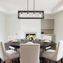XINGQI Black Kitchen Island Light Fixtures Over Table, 31.5" Rectangular Linear Chandeliers Farmhouse Dining Room Pendant Ceiling 4-Light with Glass Lampshade for Living Room Bar Office by CozyNest Decor