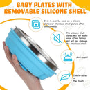 Nuogo 2 Pcs Stainless Steel Baby Suction Plates with Removable Silicone Shell 2-in-1 Metal Toddler Bowl Divided for Picky Eaters Kids Feeding Led Weaning Supplies, Dishwasher Safe (Yellow,Blue) by TinyTreasures Baby Boutique
