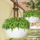WOUSIWER 13 inch 2Pack Large Hanging Planters for Outdoor Indoor Plants with Drainage Holes and Chain, Round Hanging Flower Pots for Garden Home Porch Decor, White by CozyNest Decor