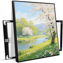 The scenery of a stream between trees and cherry blossoms under the blue sky is suitable for posting in the living room bedroom office landscape posters by CozyNest Decor