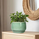 G EPGardening Ceramic Planter - 9 Inch Plant Pot with Drainage Hole and Saucer, Modern Round Planter, Flower Pot for Indoor Outdoor Plants, Garen House Room Decor, Housewarming Gifts, Green by GreenHaven Gardens