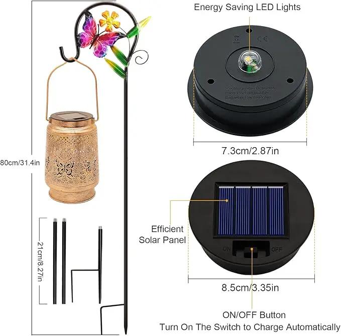 2 Pack Solar Lanterns Outdoor Garden Decor with Shepherd Hook, Gardening Gifts for Mom Grandma Women Butterfly Metal Decor Lantern Waterproof Solar Lights LED Decorative for Garden Yard Patio, photo 4 of 9