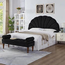 24KF Stunning Crown Design King Headboard, Upholstered Soft Velvet Petal Pattern Headboard King/CA King-Black by CozyNest Decor