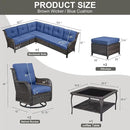 Outdoor Furniture Sectional Sofa L Shaped Couch - Patio Wicker Set with 2 Swivel Glider Chairs, 8 Piece Rattan Patio Conversation Sets with Blue Cushion for Deck Backyard Sunroom by GreenHaven Gardens