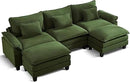 URRED Modular Sectional Sofa Comfy Cloud Couch, Modern Corduroy Sofa Sleeper Deep Seat Couches with Ottoman/Pillows for Living Room (Green, 117'' - U Shape) by CozyNest Decor