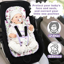 3-in-1 Infant Car Seat Insert, Soft Head and Body Support,Ultra & Strap Covers Set, Reversible Newborn Car Seat Cushion Pad for Baby Boy & Girl fits Stroller, Swing, Bouncer (Purple Flowers) by TinyTreasures Baby Boutique