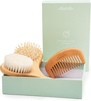 3 Piece Wooden Baby Hair Brush and Comb Set for Newborns & Toddlers in Chic Gift Box - Ultra Soft Natural Goat Hair and Wood Baby Brush Set Prevents Cradle Cap - Perfect Registry Gift (Sage) by TinyTreasures Baby Boutique