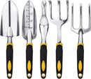 FEBSNOW Garden Tool Set - 5 Pieces Heavy Duty Gardening Hand Tools Kit Include Garden Trowel, Garden Rake, Spade Shovel, Weeder, Cultivator for Men, Women