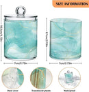 2 Pack Qtip Holder Dispenser Turquoise Marble Bathroom Storage Canister Lid Acrylic Plastic Apothecary Jar Set Vanity Makeup Organizer for Cotton Swabs/Pads/Floss by CozyNest Decor