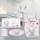 Custom Nursery Crib Bedding Set: Personalized Name 4 Piece Pink Checkered Elephant Pattern Baby Crib Sets for Girls - Toddler Double Layer Blanket Set, Comfortable Crib Bed Sheets for Baby Toddlers by TinyTreasures Baby Boutique