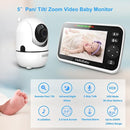 HelloBaby No WiFi Baby Monitor 5" Screen 30-Hour Battery Pan-Tilt-Zoom Video Upgrade with Camera and Audio, Night Vision, VOX, 2-Way Talk, 8 Lullabies and 1000ft Range, HB6550 by TinyTreasures Baby Boutique