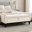 Storage Ottoman Bench, Velvet Upholstered Footstool for Bedroom and Living Room, Tufted Seat with Storage, Wooden Legs & Metal Rivets, Beige by CozyNest Decor