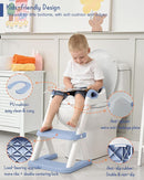 Forbena Boys Potty Training Seat with Step Stool Ladder, Toilet Potty Seat for Baby Boy Toddlers, Kids Chair Stairs with Handles and Soft Cushion (White and Blue) by TinyTreasures Baby Boutique