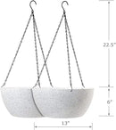 13 inch Large Hanging Planters Plant Pots for Outdoor Indoor Plants with Drainage Holes and Chain, 2 Pack Round Hanging Flower Pots for Garden Home Porch Decor, Speckled White by CozyNest Decor