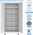 Metal Garage Storage Cabinet with Wheels & Pegboard, Lockable Metal Storage Cabinets with 2 Doors&5 Adjustable Shelves for Garage&Home,Assembly Required,White 71''H x32''W x16''D by GreenHaven Gardens