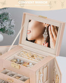AKOZLIN 5-Tier Jewelry Box Leather Jewelry Storage Organizer with 4 Drawers Lockable for Women Girls Ring Necklace Earring Bracelet Watches Holder with Mirror Champagne by TinyTreasures Baby Boutique