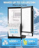 Commercial Ice Maker Machine Reversible Door 120LBS/Day, Undercounter Ice Makers 30LBS Storage Bin and 40 Ice Cubes, Icemaker Machine Brushed Metal with Water Line, Ice Scoop by CozyNest Decor