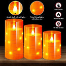 NURADA Flameless Candles with Remote Timers: Built-in Star String Lights 3D Wick Battery Operated Flickering LED Electric Candles for Halloween Thanksgiving Dinner Tables Fall Home Decor Orange 3 Pack by CozyNest Decor