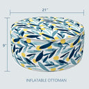 LVTXIII Outdoor/Indoor Inflatable Stool Ottoman, All Weather Patio Footrest Pouf, Portable Round Ottoman for Patio Garden, Camping or Home, D21xH9 Inches, Blue Leaves by CozyNest Decor