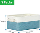 Bidtakay Small Storage Baskets for Shelves 3 Pack Fabric Storage Bins for Organizing Linen Collapsible Organizer for Closet-White&Teal by TinyTreasures Baby Boutique