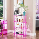 Clear Bookshelf, Acrylic Bookcase with Open Book Shelf Console Table for Entryway Office (4 Tier Pink) by CozyNest Decor