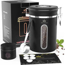 Coffee Canister for ground coffee with Transparent Window,Date Tracker CO2 Valve 304 Stainless Steel Kitchen Food Airtight storage container for Coffee Beans or Grounds, Tea, Sugar(black 22OZ) by CozyNest Decor