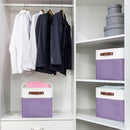 Collapsible Fabric Storage Cubes 11x11 Cube Storage Bins, 4 Pack Closet Baskets Box with Handles for Organizing, Shelf, Toys, Clothes, Home, Office, Nursery (Purple&White) by TinyTreasures Baby Boutique